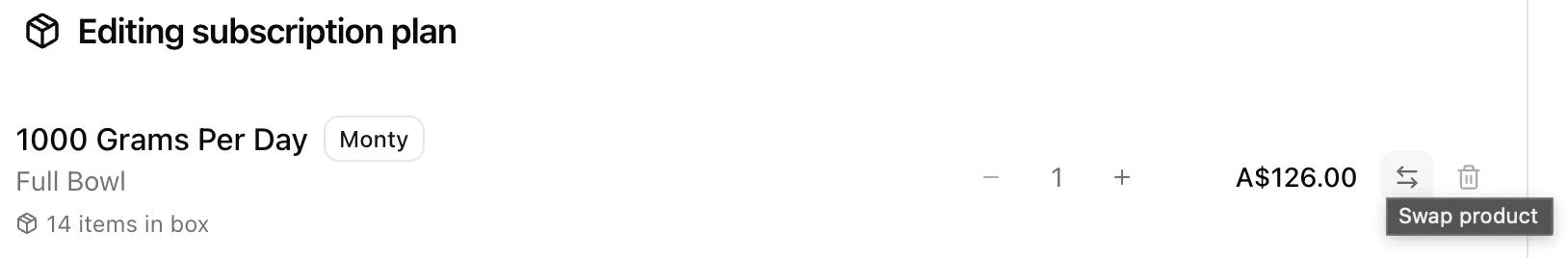 The swap icon appears on each eligible line item in the subscription editor